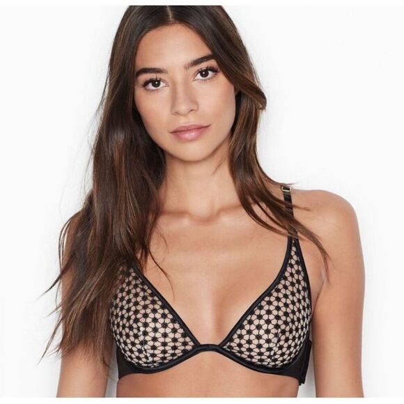 Victorias Secret Sexy Luxe Lingerie Starburst Unlined Plunge Strappy Bra 32DD Ne - Picture 6 of 8